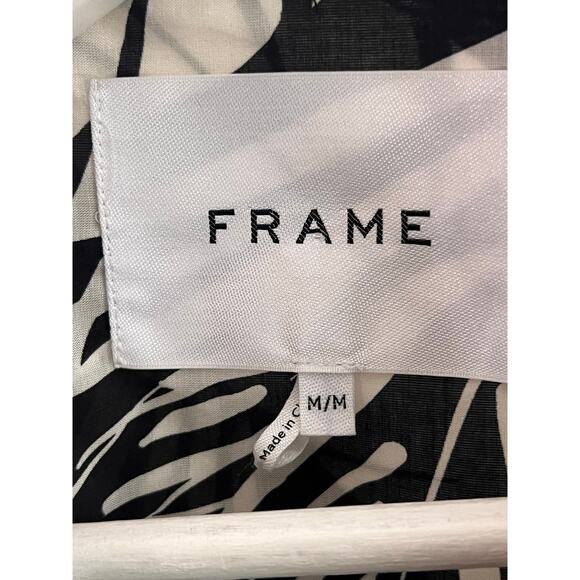 Frame The Oversized Silk-Blend Palm Button Shirt Noir Multi Women's Size Medium - Picture 6 of 10